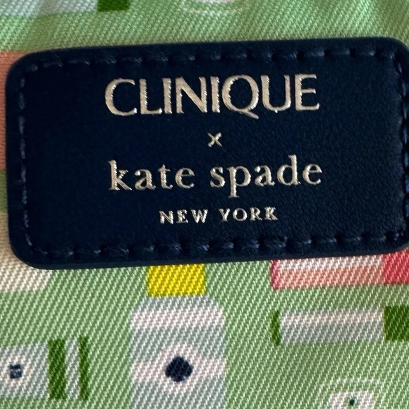 Clinique x kate spade cosmetic bag makeup mint green pink blue print logo 10"x6" - Picture 4 of 4